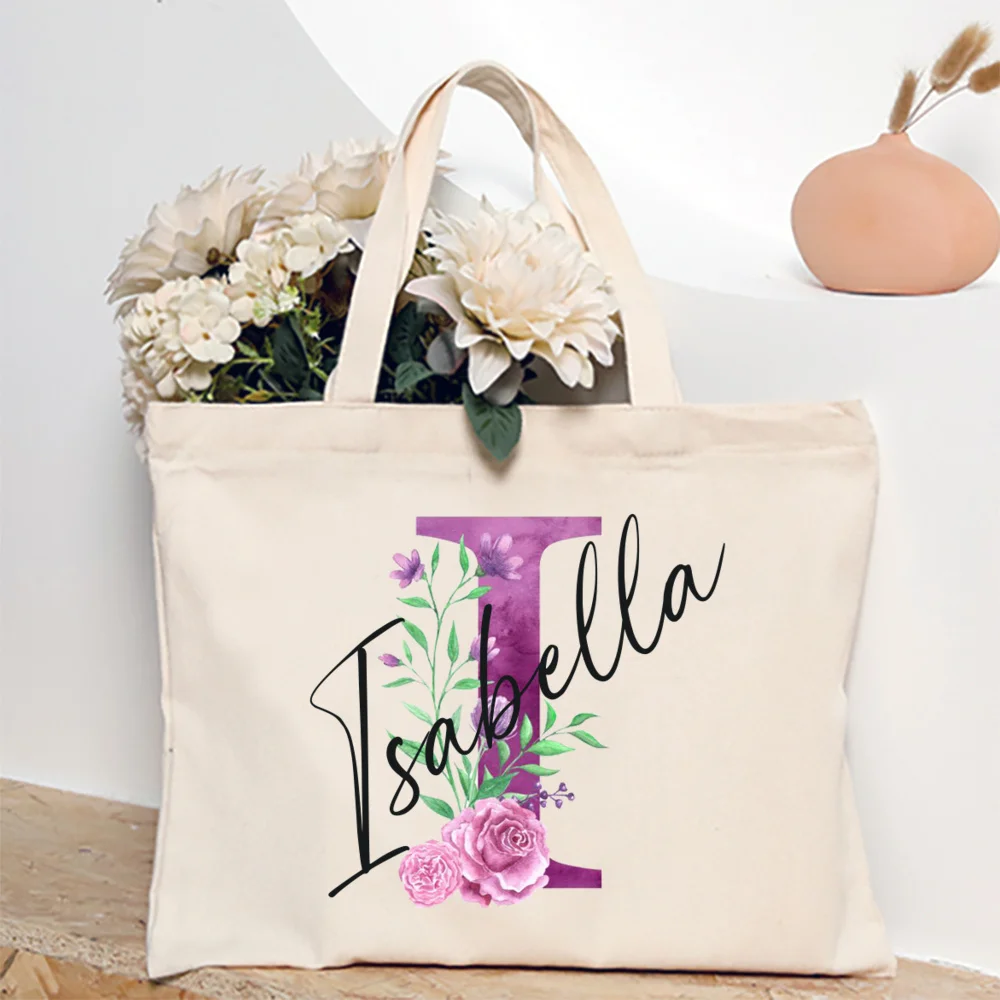 

Personalized Bridesmaid Tote Bag Initial with Name Handbag Bridal Bachelorette Party Shoulder Bags Wedding Birthday Gift for Her
