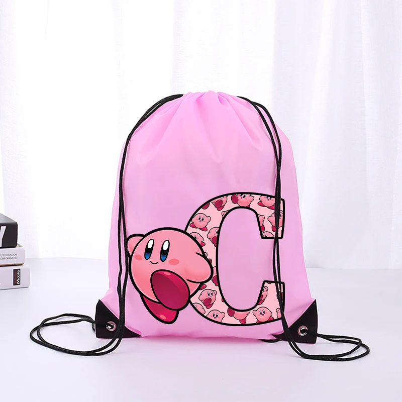 Kirby Boys Girls Cartoon Letter Drawstring Bag Sports Waterproof Backpack Bundle Pocket Terylene Basketball Bags Anime Cute Gift #3