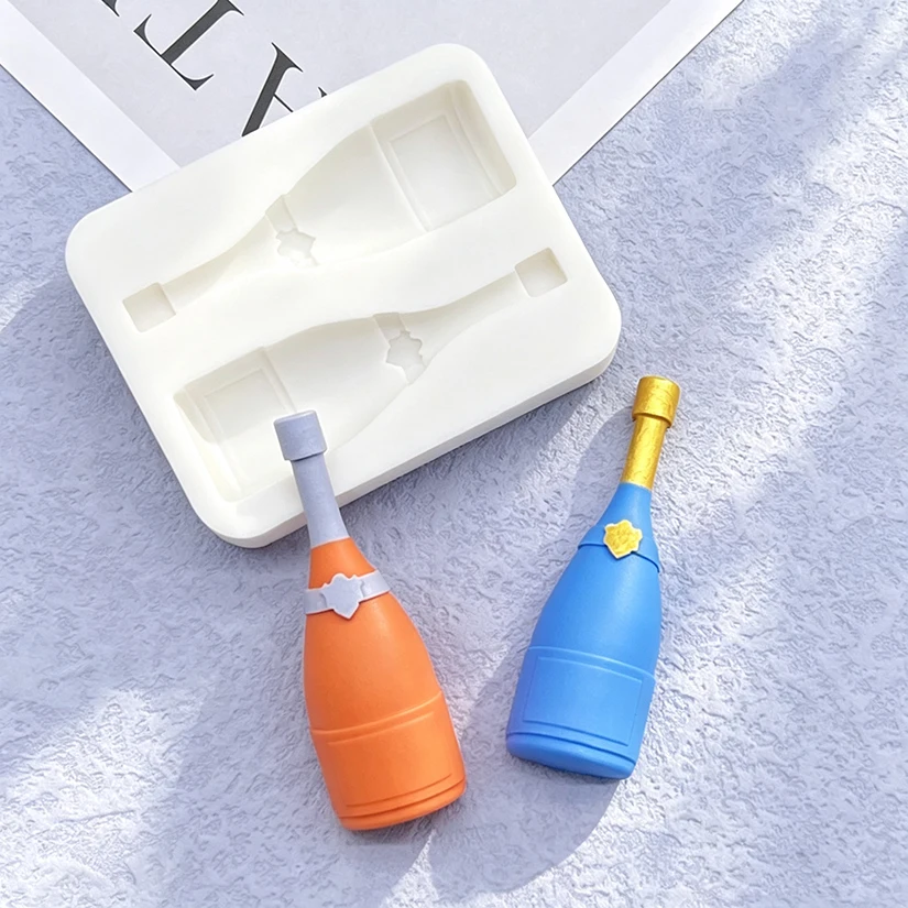 3D Champagne Wine Bottle Design Shapes Silicone Fondant Cake Chocolate Candy Silicone Decorating Mold Tools