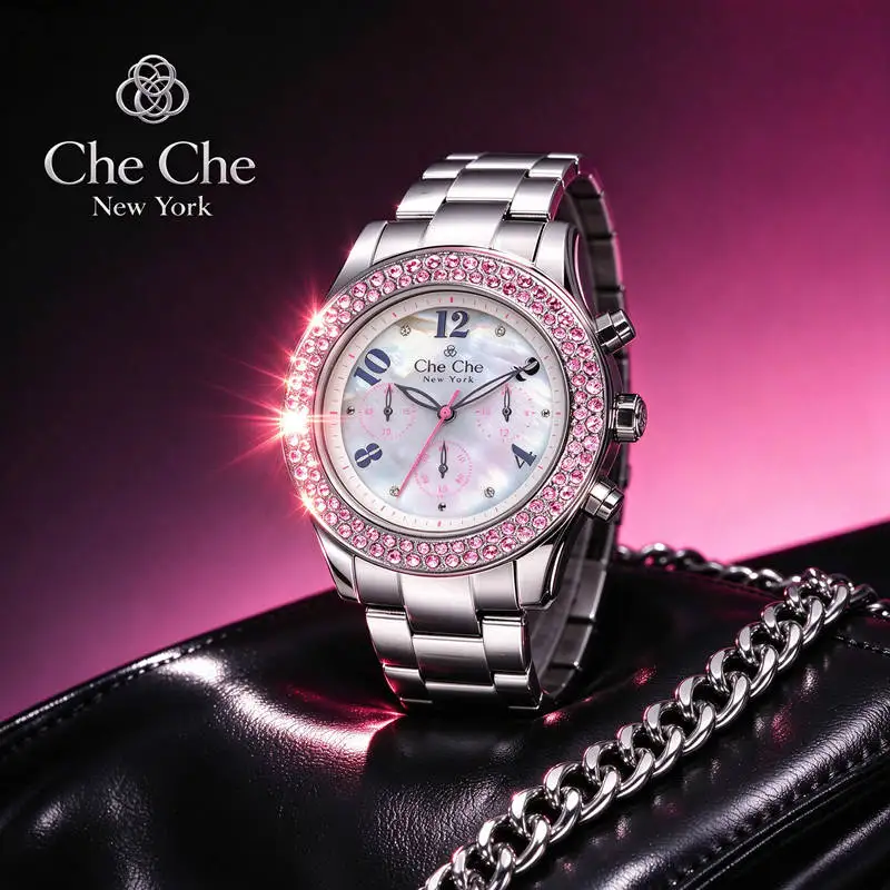 CHECHE Stainless Steel Watch for Women Super Fairy Crystal Small Dial Harajuku Retro High Value Shell Light Luxury Ladies CC001