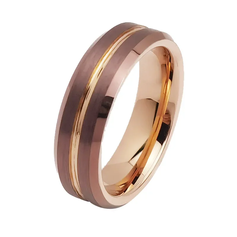 NONE Tigrade 6 mm 8 mm Wolframringe für Männer und Frauen, Roségoldfarbe, gebürstet, Ehering, Verlobungsring, Paarring, Komfort 4