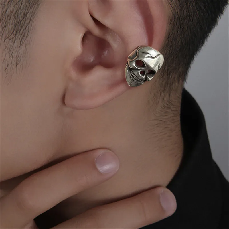 1Pcs Vintage Silver Plated Ear Cuff Earrings Non-Piercing Skull Cuff Ear Clip Earring For Men Women Piercing Jewelry e226