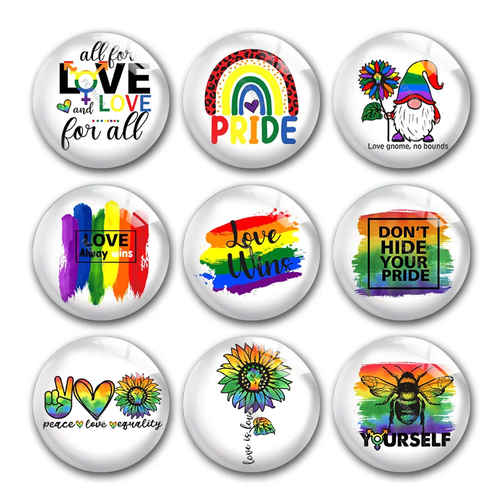 

LGBT Rainbow Pride Love Round Photo Glass Cabochon Demo Flat Back For DIY Jewelry Making Keychain Bracelets Supplies Accessories