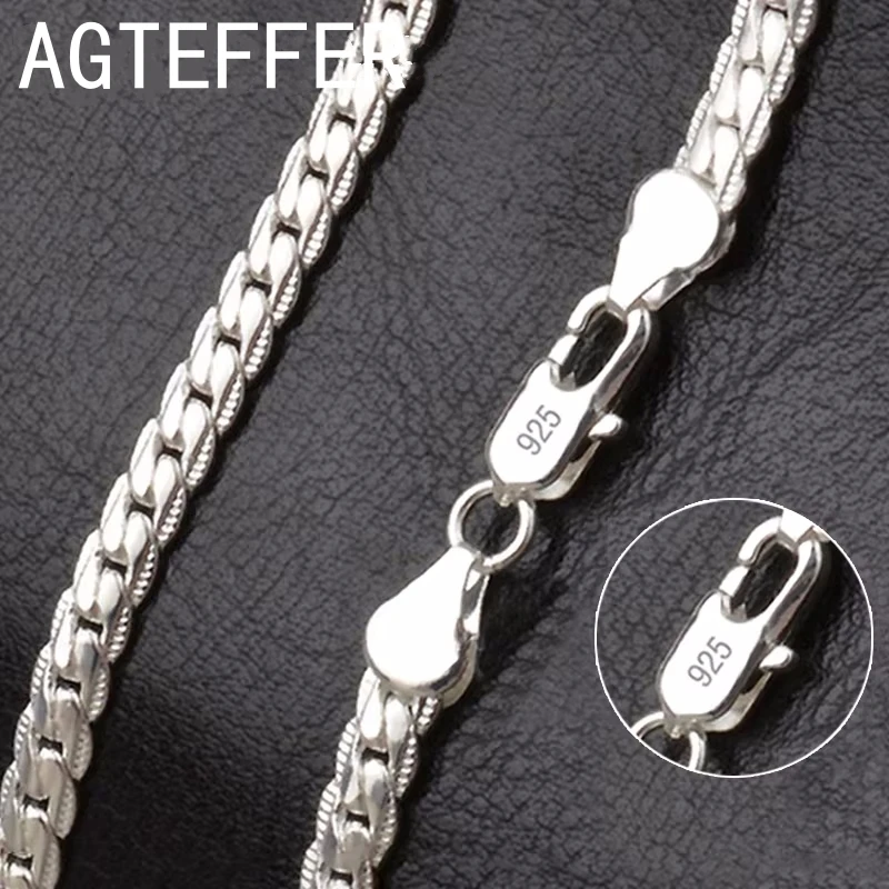 925 Sterling Silver Bracelet 5mm 8/18/20/22/24 Inch Necklace Full Sideways Chain For Women Men Fashion Jewelry Gift