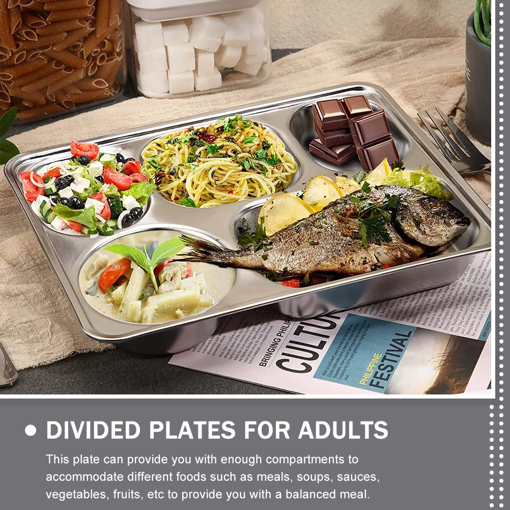 

3Pcs Stainless Steel Divided Tray Cafeteria Plate Lunch Holder Portion Control Plate Snack Food Tray for Camping Restaurants