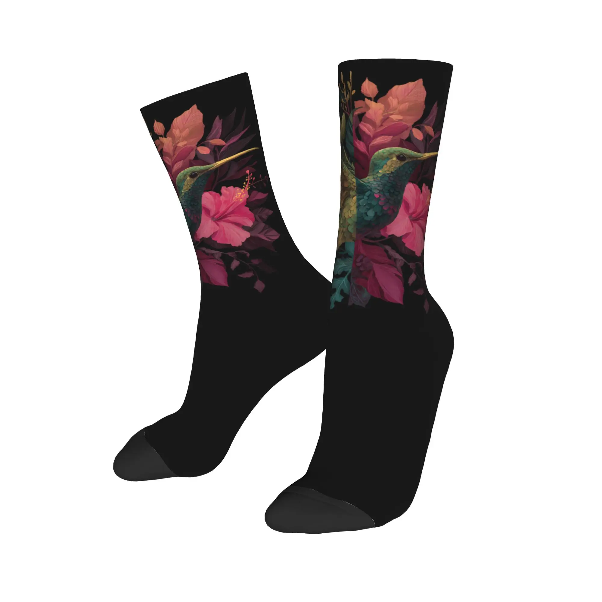 Winter Warm Crazy Design Men's Women's Hummingbird Animal Lover Art Tropical Bird Socks  Sweat Absorbing Soccer Socks