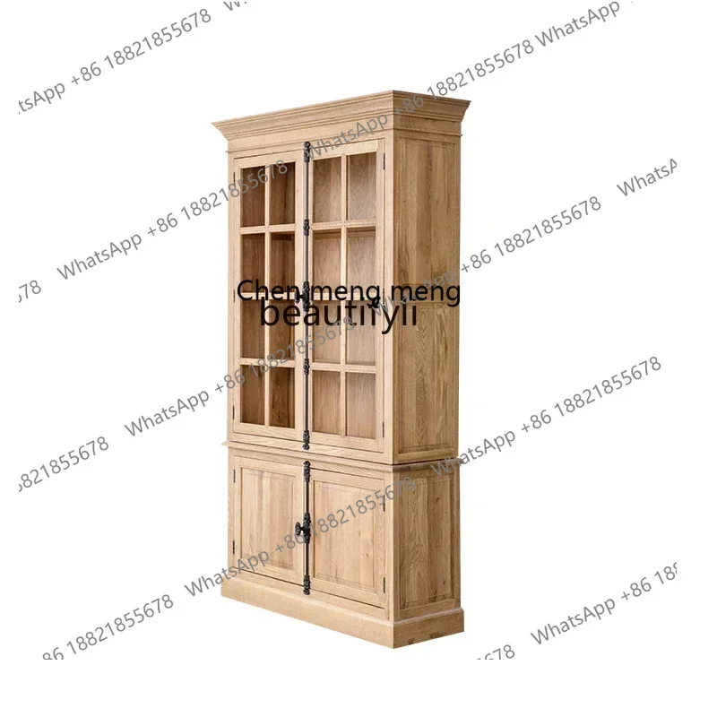 SS new styleSolid wood oak American solid wood dining side cabinet Solid wood heaven and earth lock bookcase Gla door bookcasess