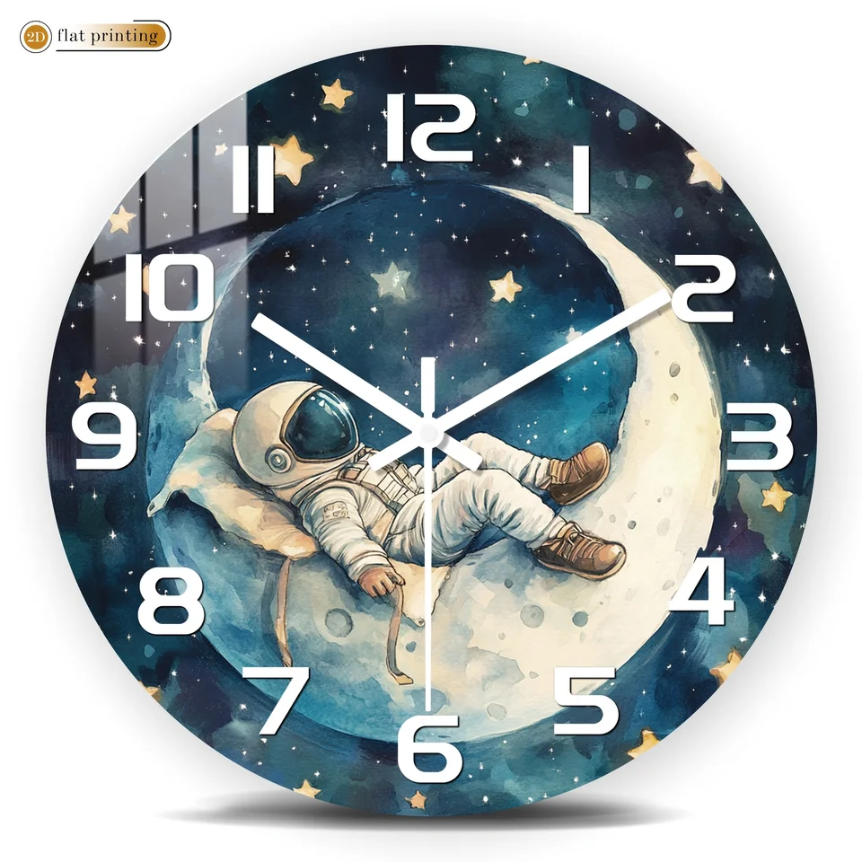 Modern Astronaut Moon Wall Clock