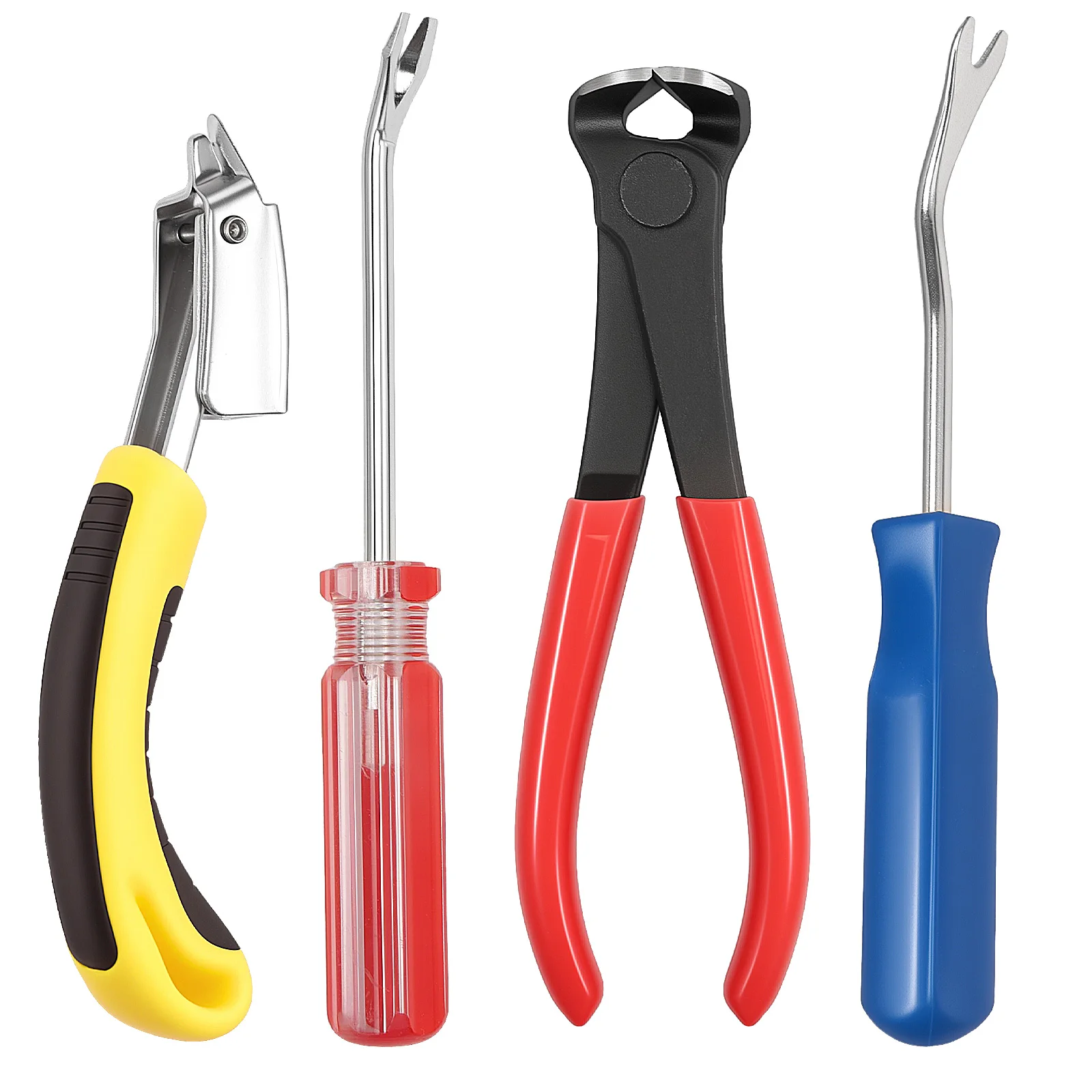 

4Pcs Nail Removal Tool Set with Upholstery Staple Remover V Tip Tack Puller U Tip Tack Puller and End Cutting Plier for Floor