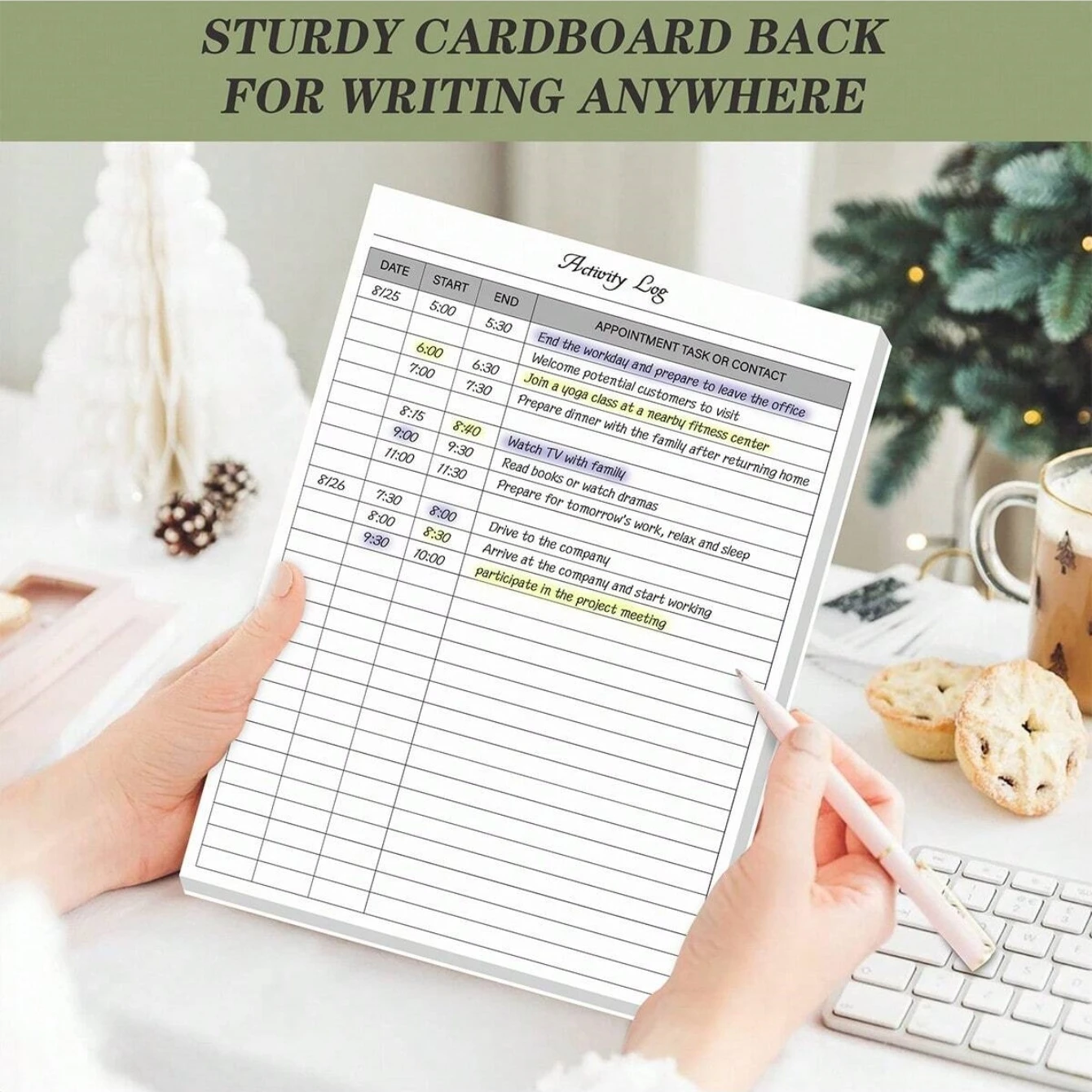 Activity Log Notepad 7.6 X 10.4 In, Top Glue Bound Planner Pad, 52 Tear-Off Pages, 100Gsm Thick Paper