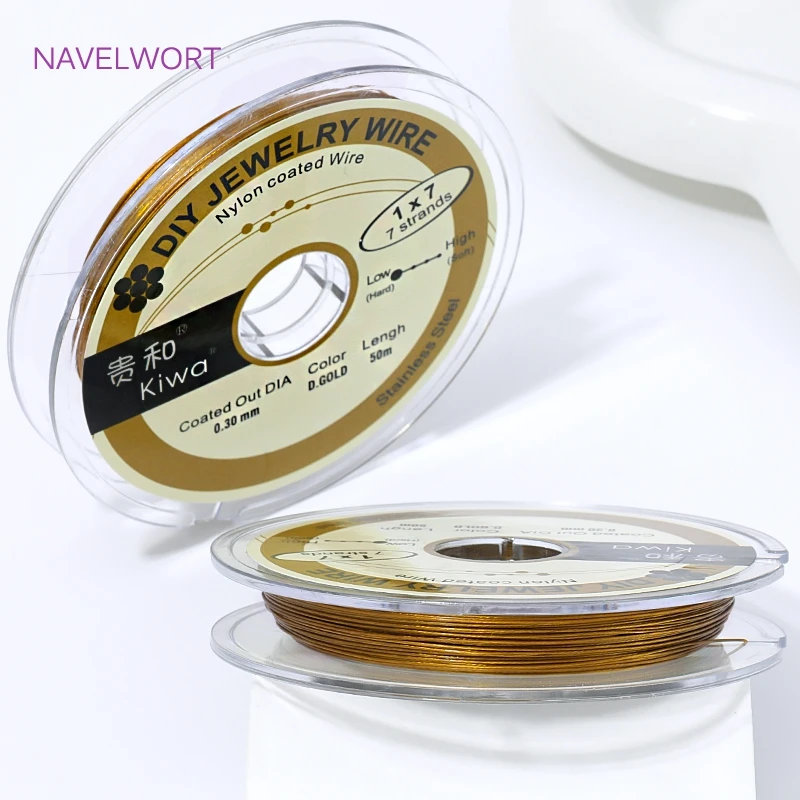 50 m Rolle 0,3/0,38 mm weißer rhodiumgoldener Stahldraht, nylonbeschichteter Edelstahl-Perlendraht für die Schmuckherstellung, DIY-Armbandzubehör – Detail 25