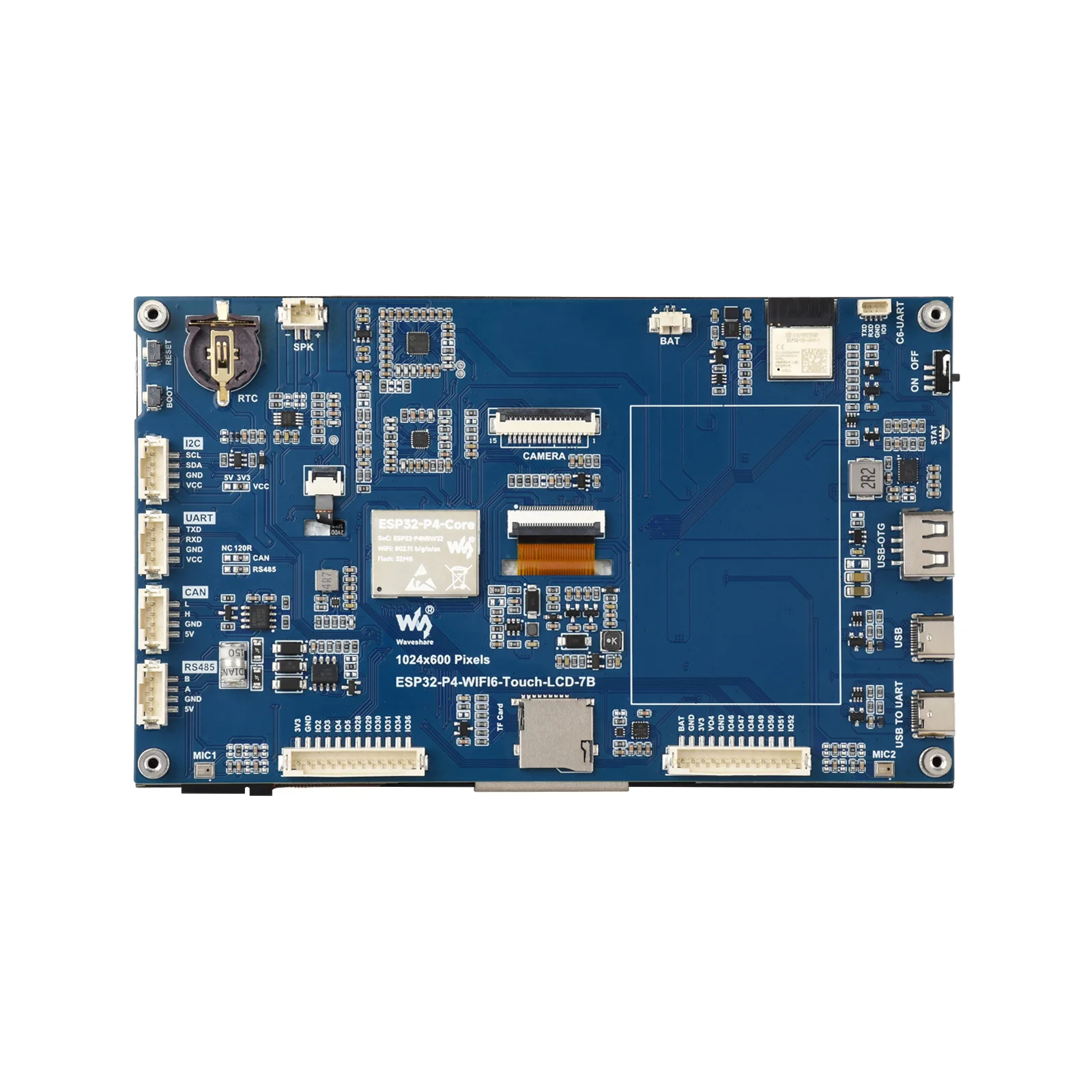 ESP32-P4-WIFI6 Placa de desenvolvimento de tela de toque de 5 pontos de 7 polegadas, baseada em ESP32-P4 e ESP32-C6, resolução 1024 × 600 Bluetooth 5