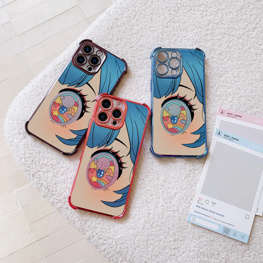 카툰 무지개빛 반짝이는 눈 플레이트 폰 케이스 샤오미 15 14 13 포코 F4 F5 X7 X6 X5 X3 프로 울트라 4G 5G 낙하 방지 에어백