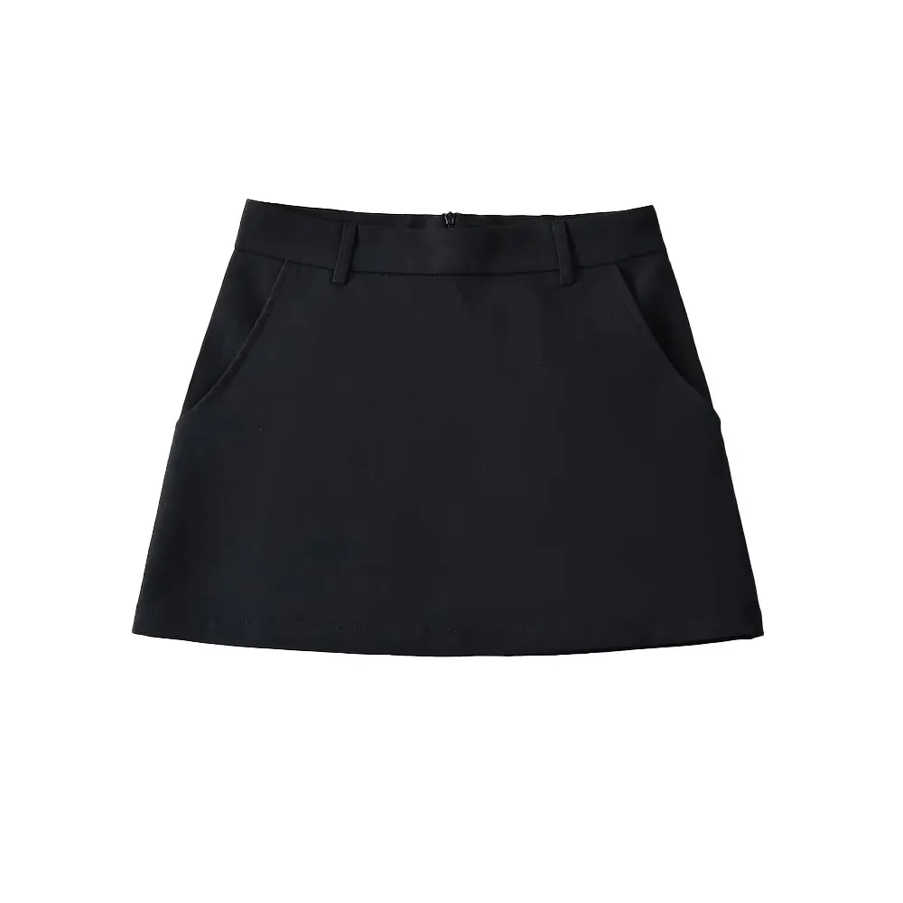 DUOPERI Women Fashion Solid Mini A-Line Skirt High Waist Back Zipper Female Chic Office Lady Basic Short Skirt