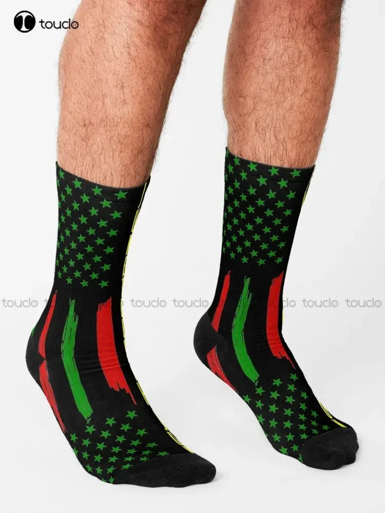 Juneteenth Celebrate Black Freedom Usa Flag Black History Socks Basketball Socks 360° Digital Printing Custom Gift Streetwear