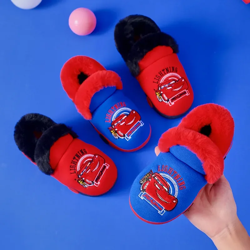 

Winter Children Cotton Slippers Kid Baby Boys Cartoon McQueen Cars Mickey Mouse Print Warm Girls Indoor Bedroom Home Shoes 24-28