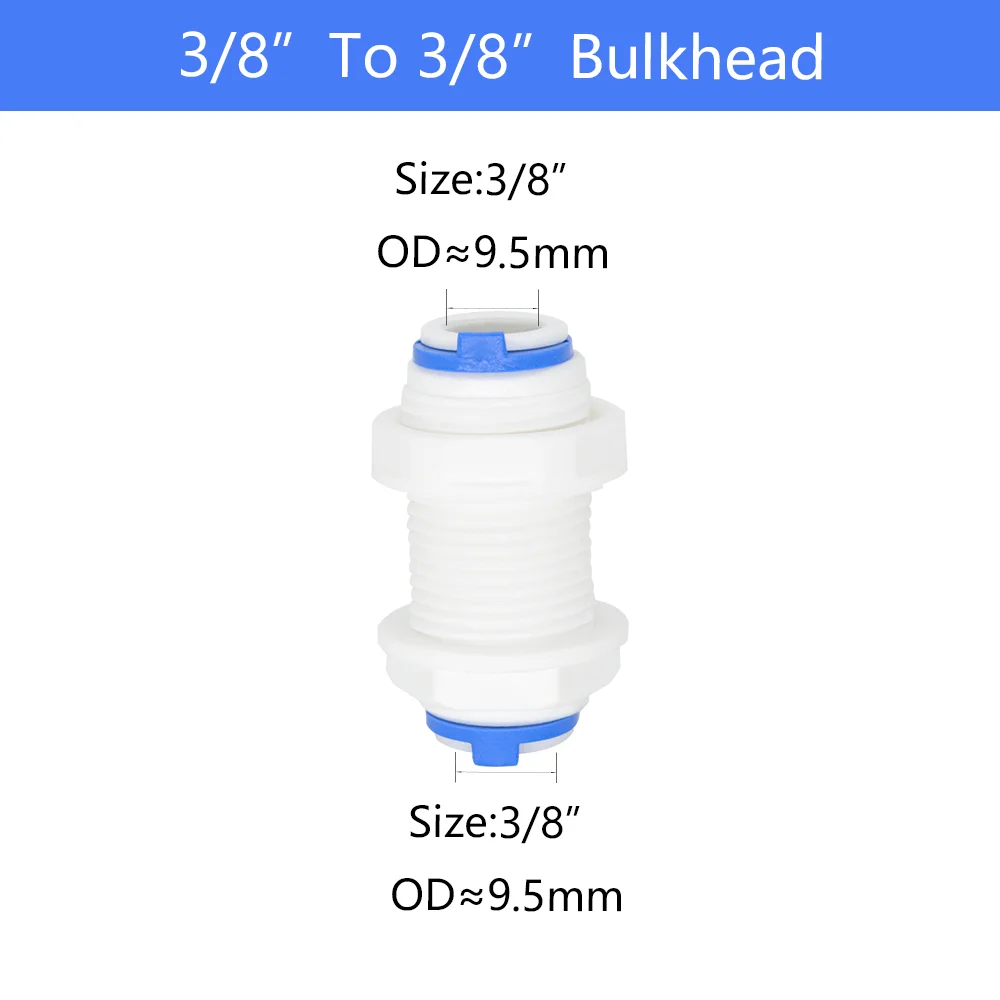 YQBS Sistema de ósmosis inversa Mamparo recto igual 1/4 "3/8" OD Conexión de manguera Acoplamiento RO Conector rápido de plástico de agua