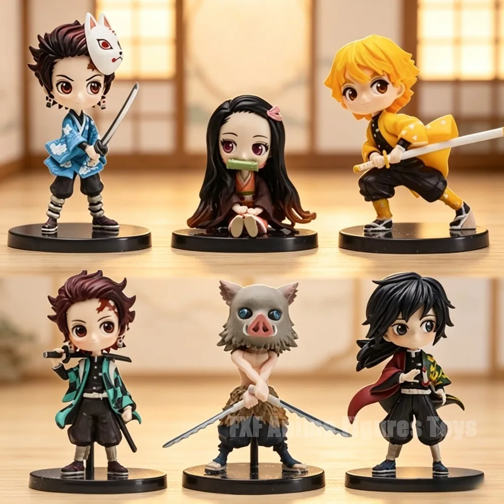 4,5-7cm Anime Demon Slayer Figuren Zenitsu/Giyuu/Inosuke/Tanjiro/Nezuko Actionfiguren PVC-Statuen Sammelmodelle Spielzeug Geschenke