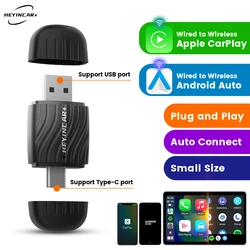 HEYINCAR Wireless CarPlay Adapter Mini USB/Type-C Dongle Wired to Wireless Car Play Box Android Auto WiFi5 BT Fast Auto Connect