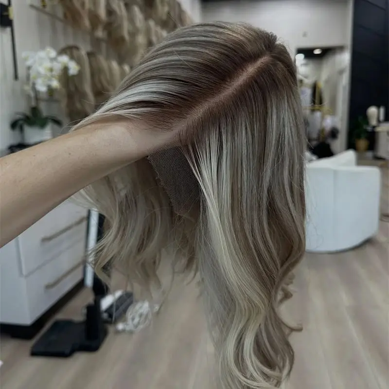 

Высококачественный женский парик 13x4, свободная часть, омбре, пепельно-русый, мелированный кружевной фронтальный парик, термостойкий парик, предварительно выщипанная линия волос 14 дюймов