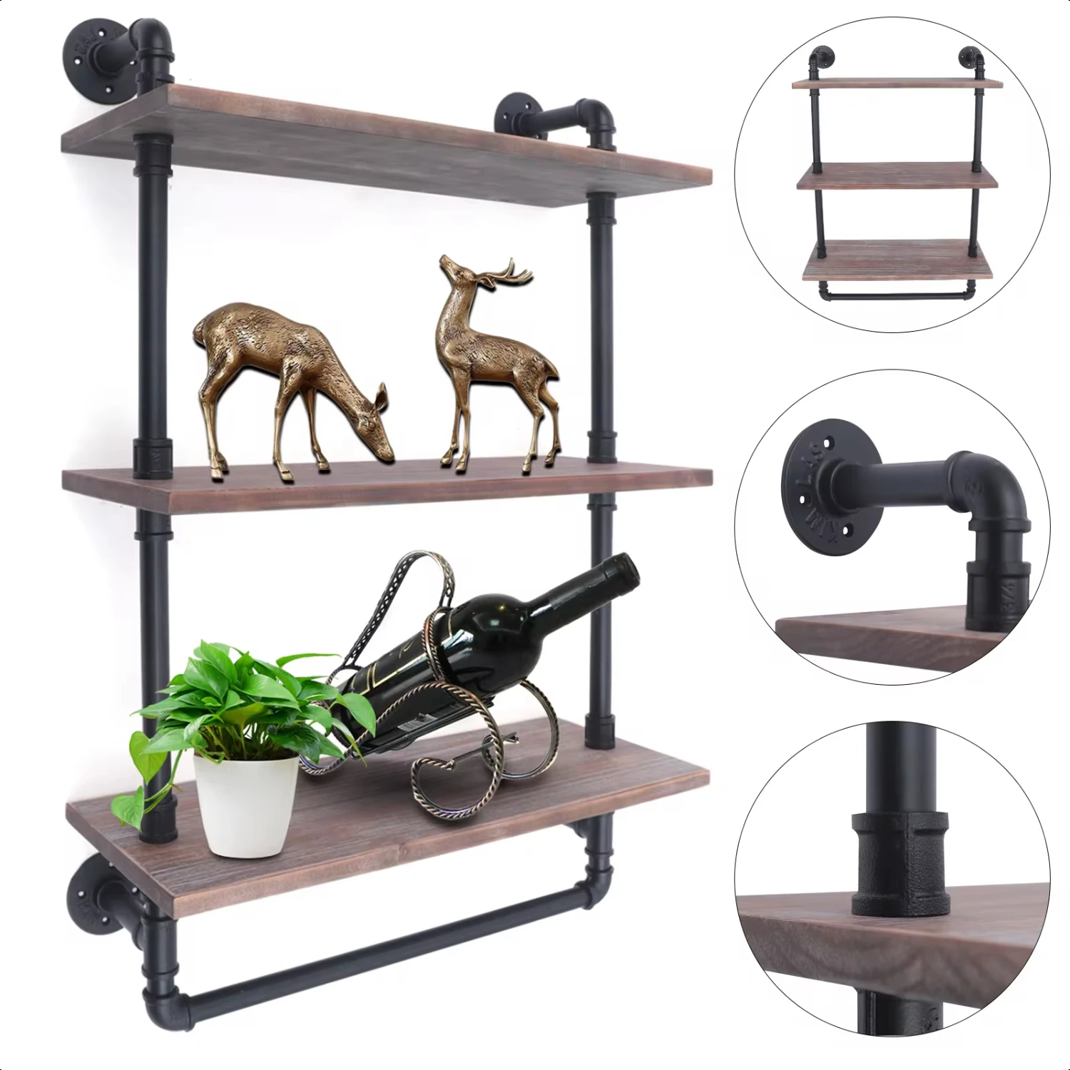 

Industrial Retro Wall Mount Iron Pipe Shelf Hung Bracket DIY Bookshelf