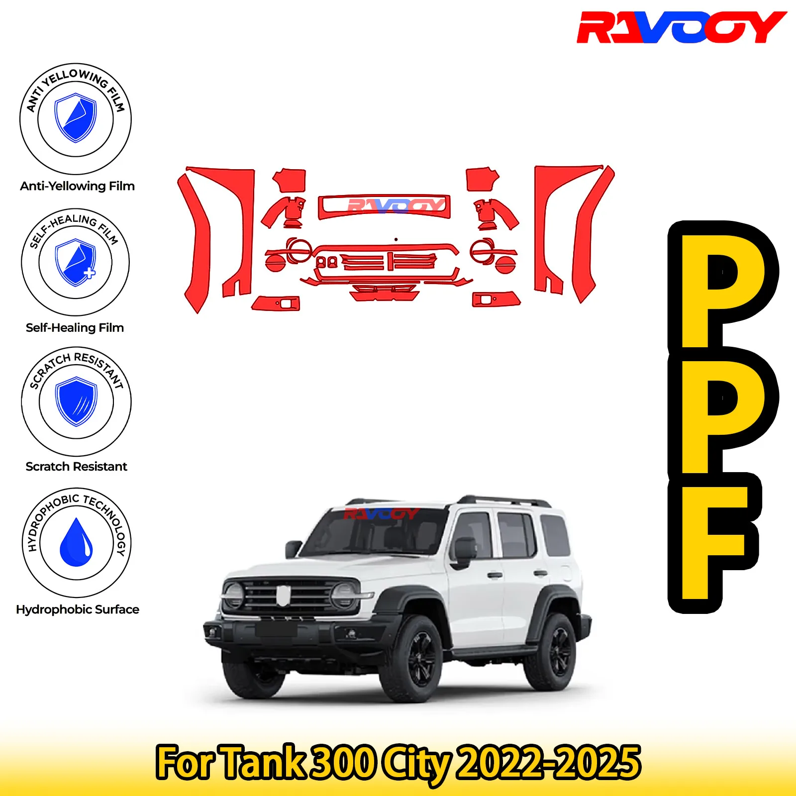 

For Tank 300 City 2022-2025 Glossy Matte Black Precut front PPF Kit Paint Protection Film