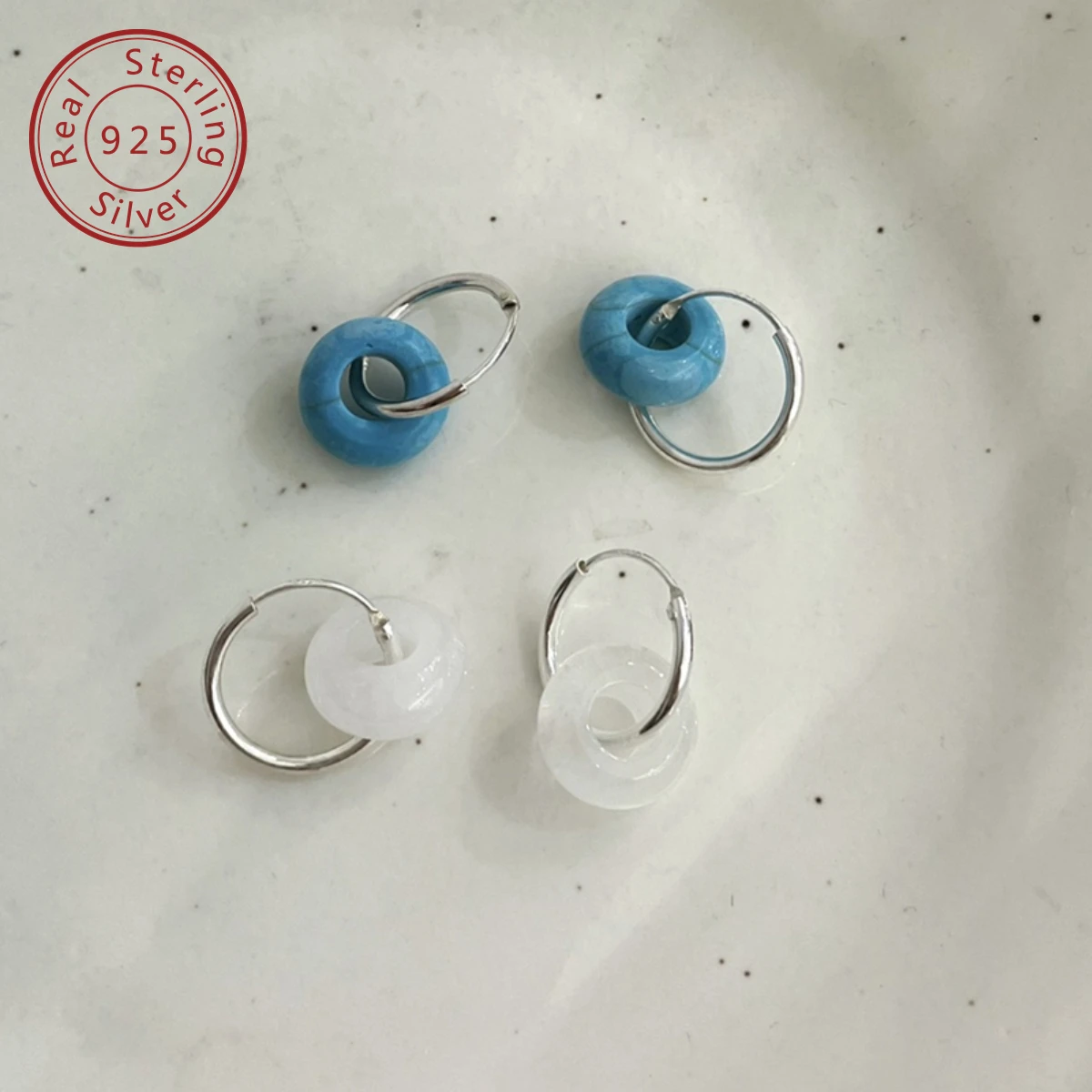 

Круглые серьги из серебра 925 пробы с натуральным камнем, в корейском минималистичном стиле, универсальные для ежедневного использования, аксессуары без пола