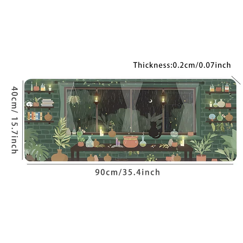 أنيمي نمط ليلة ممطرة المشهد الداخلي لوحة الماوس لوحة المفاتيح الكمبيوتر المطاط الطبيعي المضادة للانزلاق مكتب مكتب الوسادة هدية لصديق