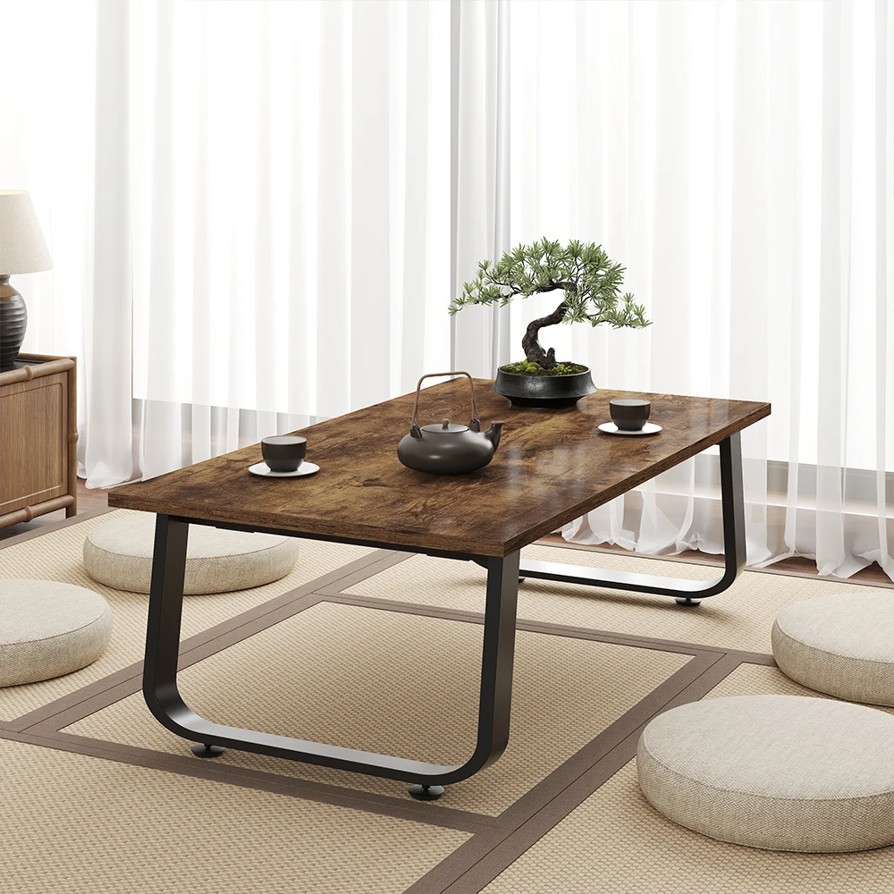

Hot Sales Custom Minimalist Wooden Collapsible Coffee Table Japanese Style Small Tea Table With U Shape Metal Legs For Living Ro