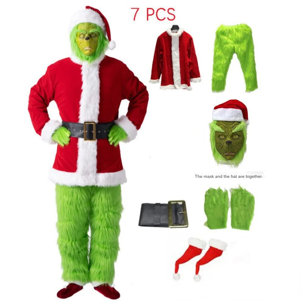 Disfraces navideños de Papá Noel, ropa de actuación de cabello verde, Geek, Grinch, en Stock