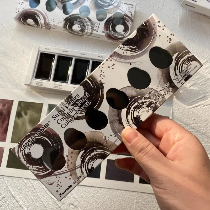 Kuretake giapponese GANSAI TAMBI Pigmento solido per acquerello Sumi Colore 6 colori Artista Principiante Pittura Rifornimenti d'arte