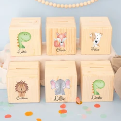 Money Box Personalized Children's Cartoon Money Box with Name,customized Piggy Bank Baptism Gift Custom Easter Kids Gifts