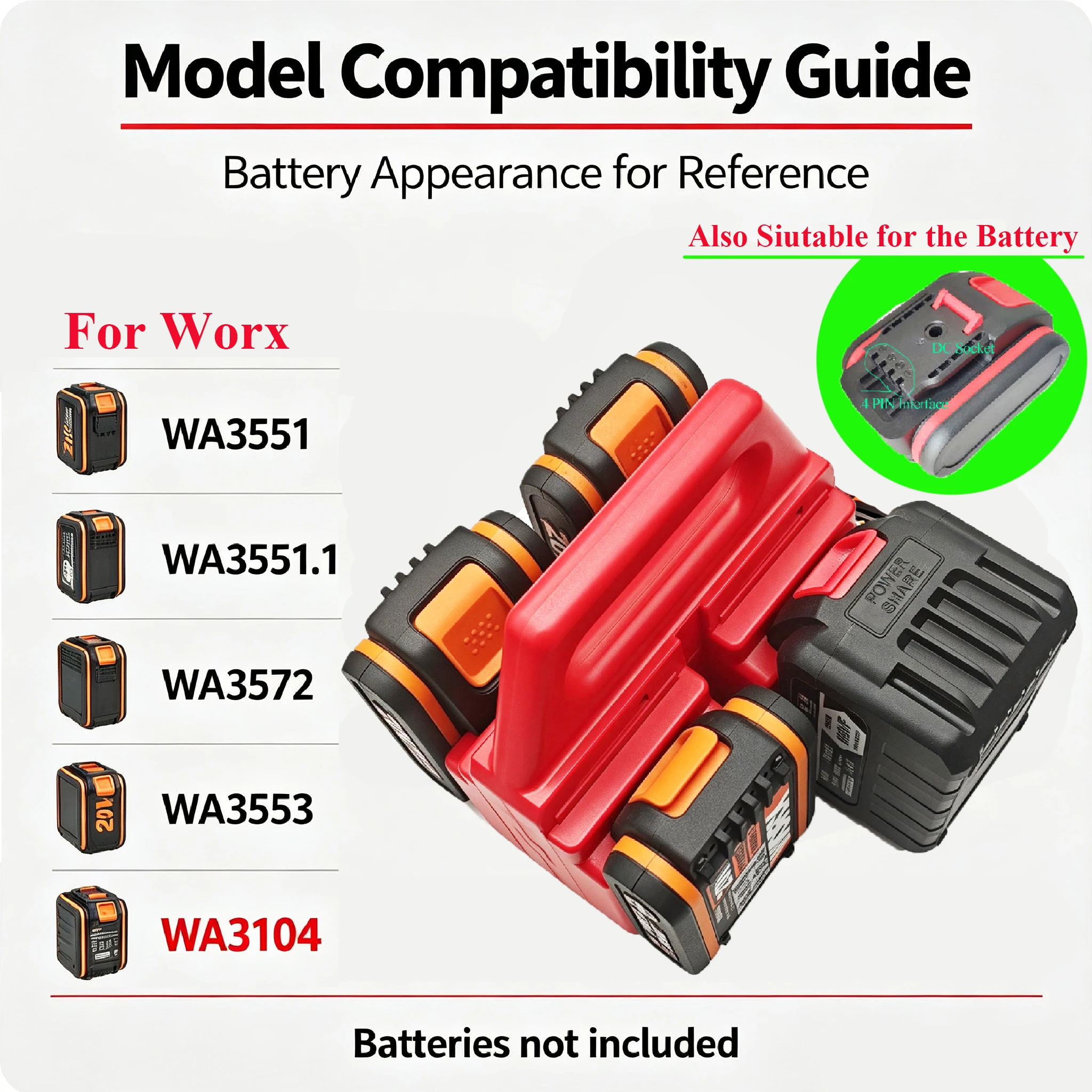 Lithium Batteries Holder Storage Bracket Carry Case For Worx 20V Li-ion Battery WA3551 WA3553 WA3104 Handheld Organizer Rack