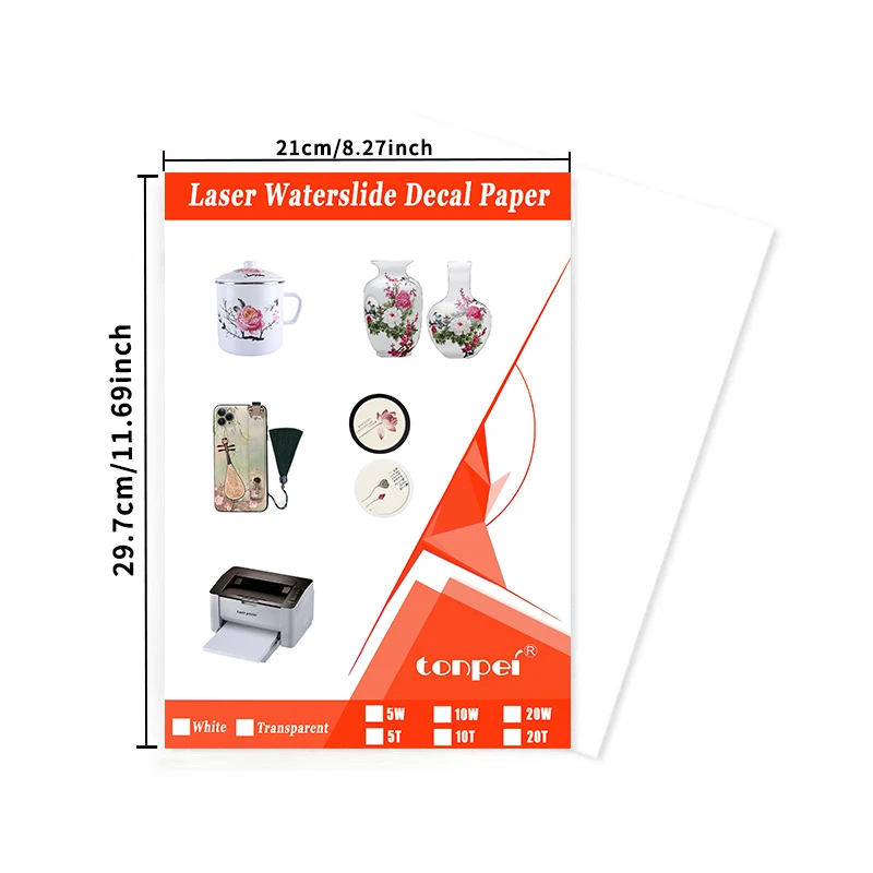 10 Sheets A4 Laser Waterslide Decal Transfer Paper White Transparent For DIY Mugs Procelain Phone Case Glass Metal Crystal