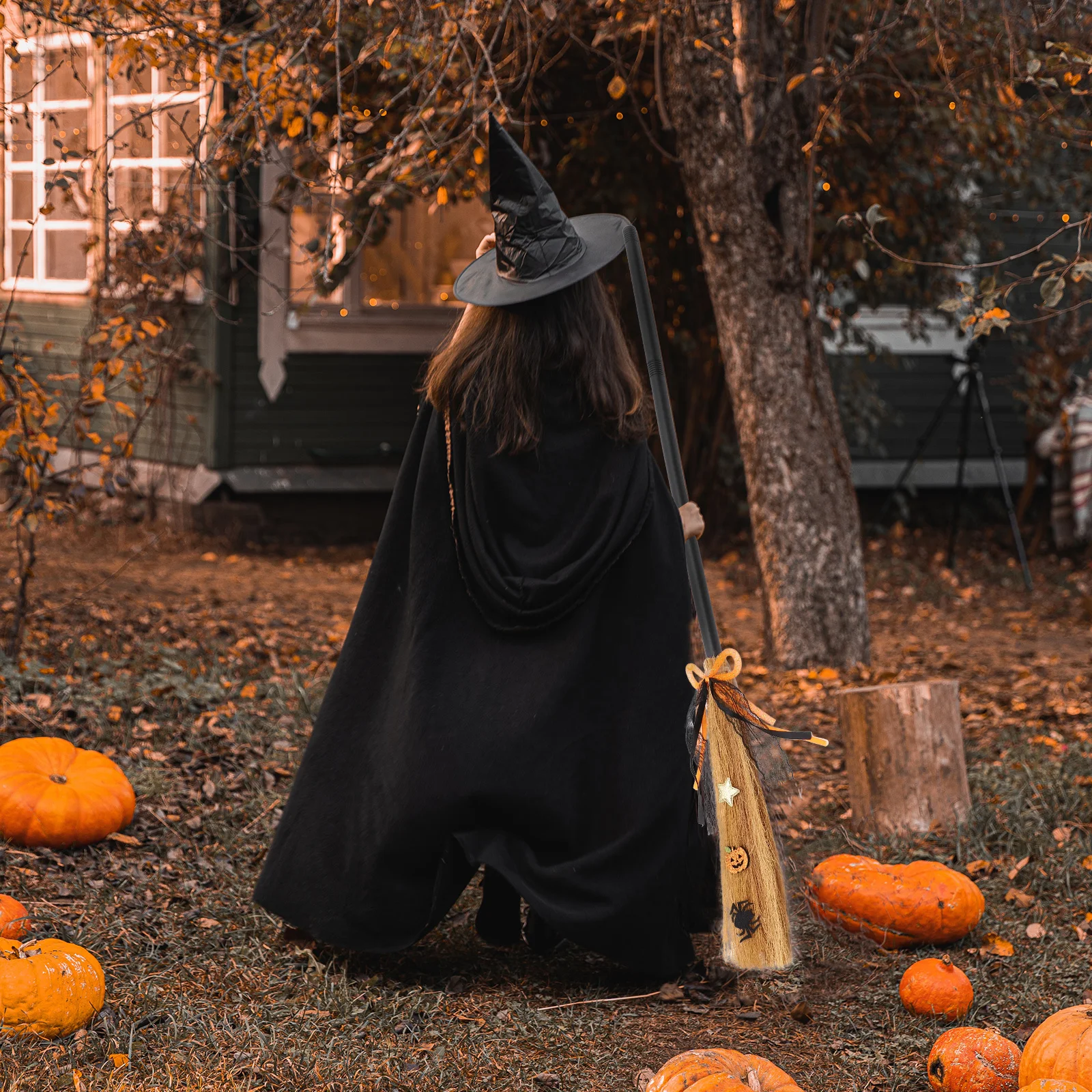 تحلق مكنسة الدعامة هالوين الساحرة مكنسة للأطفال حفلة تأثيري Besom زخرفة ديكور المنزل