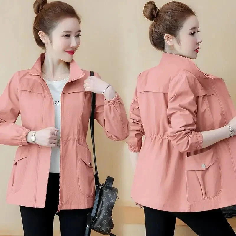 

Women Jacket With Lining Coat 2024 Spring and Autumn New Female Short Windbreaker Coat Femme Pink Jacket Top Loose M-4XL