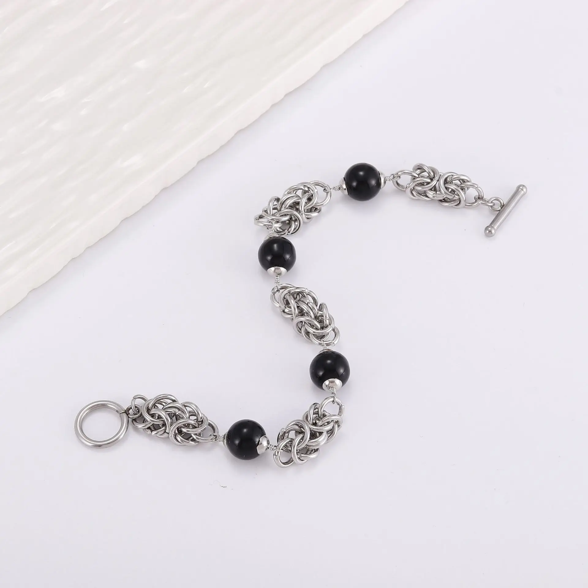 New 316L Stainless steel Black Beads Chain Bracelet for Men Women Kpop Punk Jewelry Solid Thick Does Not Fade