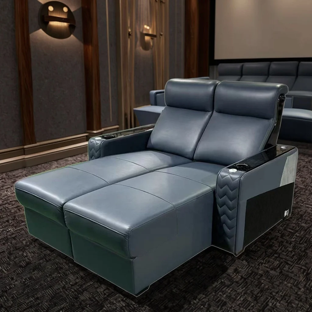 

Modern Luxury Nappa Leather Theater Seat Recliner Sofa Steel Leg Electric Console for Media Room Movie Seating for Living Room