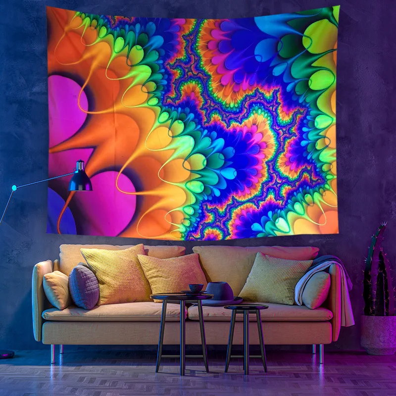 Fluorescent Tapestry UV Lamp Seven Star Bohemian Scenery Moon Phase Wall Cloth  Home Decoration