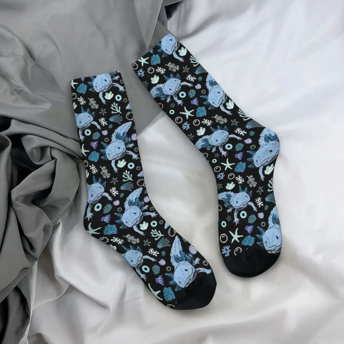 Calcetines con patrón de Coral azul Axolotl, medias absorbentes de sudor Harajuku, calcetines largos para todas las estaciones, accesorios para regalos Unisex