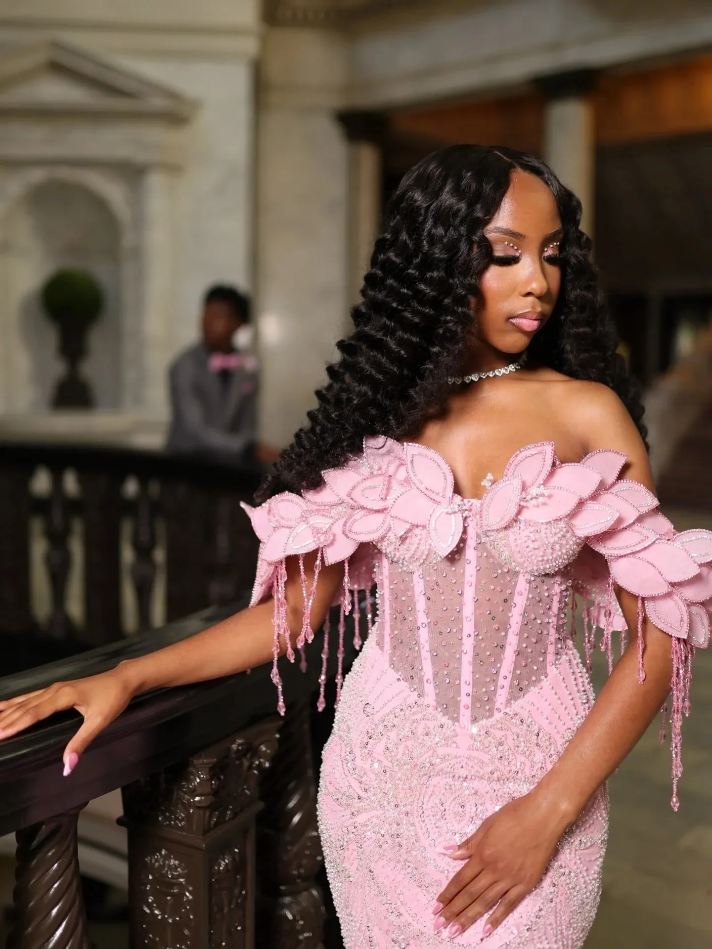 Pink Long Prom Dresses For Black Girls Off The Shoulder Beaded Nigerian South African Evening Gowns Birthday Party Customized