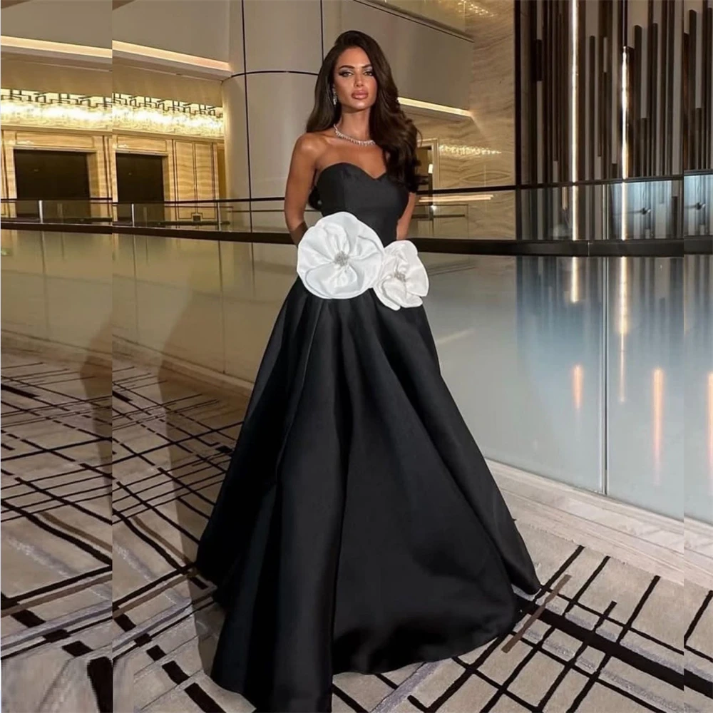 

Formal Dress Evening Saudi Arabia Strapless A-line Floor Length Skirts Sleeveless 3D Flower Bespoke Occasion Dresses Prom Gow