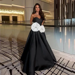 Customized Formal Dress Evening Saudi Arabia Strapless A-line Floor Length Skirts Sleeveless 3D Flower Bespoke Occasion Dresses