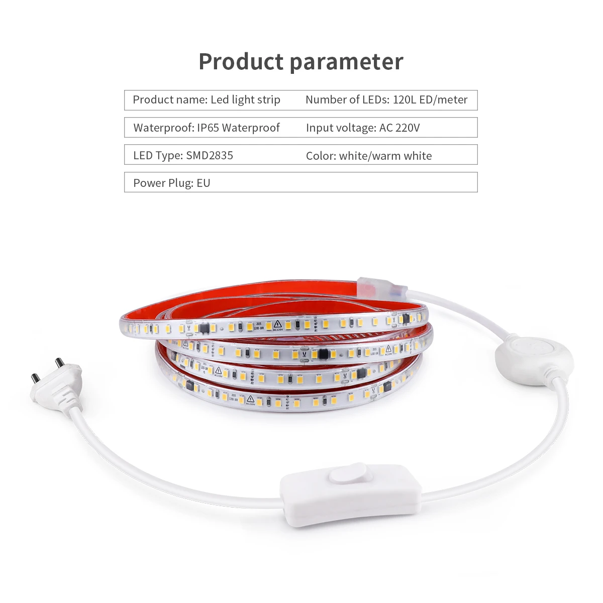 1M-30M Waterproof LED Light Strip 120LEDs/M 220V Diode Tape 2835SMD Flexible Livingroom Kitchen Lighting Garden Courtyard Decor