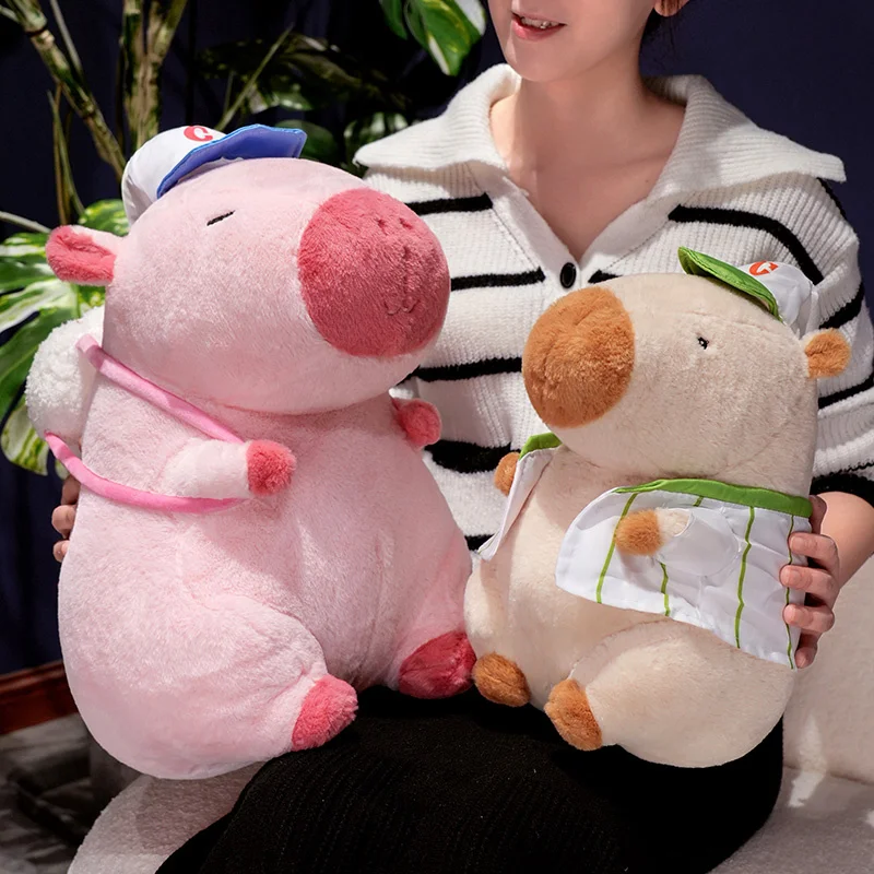 

Baseball Sport Capybara Doll Plush Toy Hat Dressed Brown/Pink Sitting Fatty Cartoon Animal Small Eyes Plushie Christmas Gift