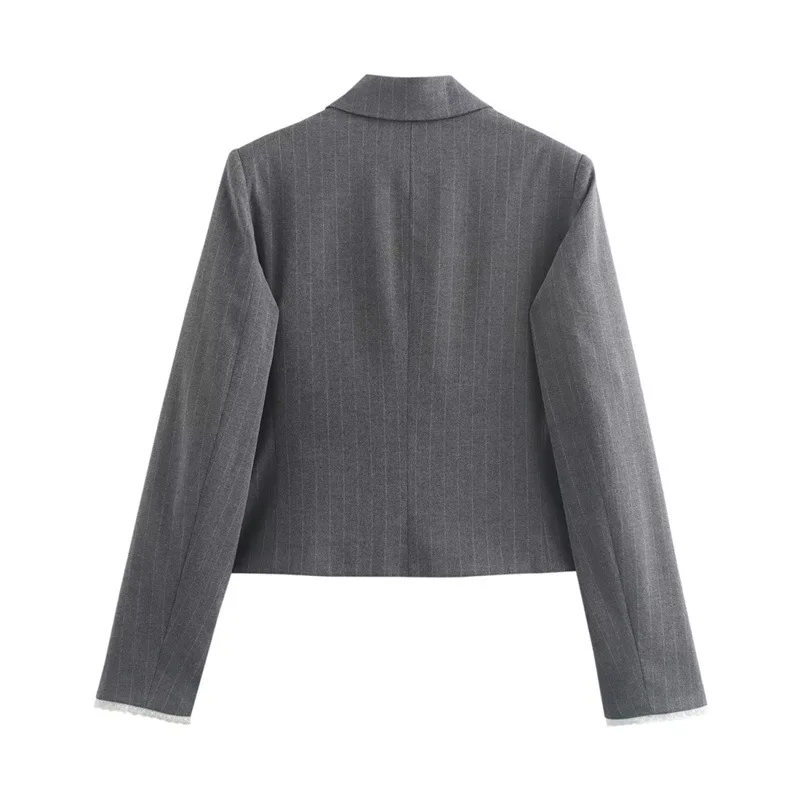 Striped Short Blazer Patchwork Vest Skirt Three-Piece Set