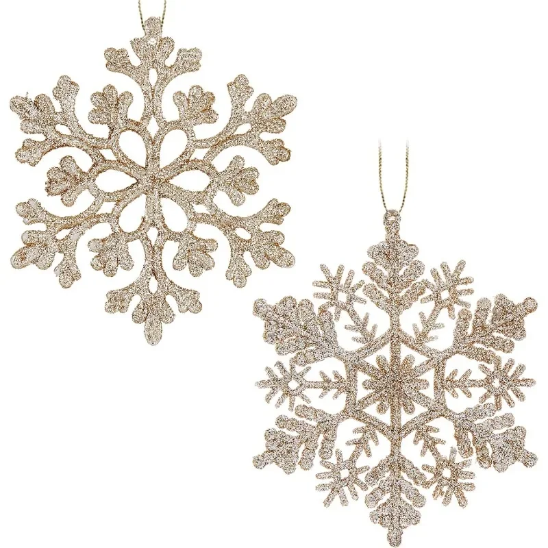 

30PCS Christmas Glitter Snowflake Ornaments Plastic Snowflakes Ornaments-Xmas Tree Decorations,4.7-inch (Champagne Gold)