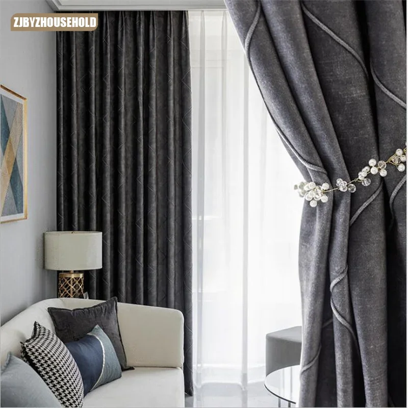 

Retro Hundred Patchwork Plaid Curtains for Living dining room bedroom Black Gray High Blackout Partition Outside Curtain Fabric