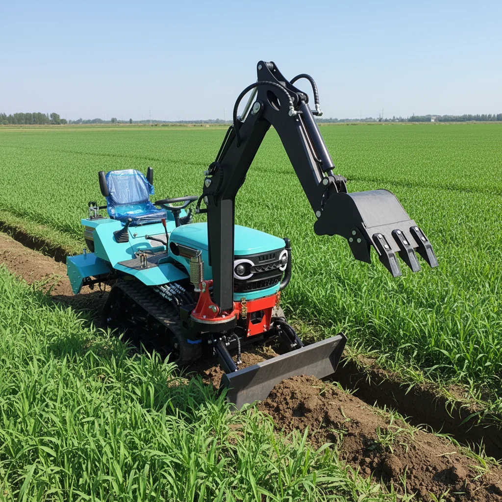 

Customize Crawler Tractor With Backhoe Excavator Blade And Rotary Tillage Tools