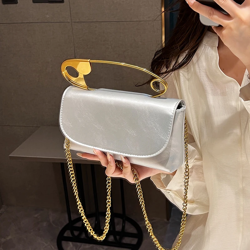 New Designer Women Shoulder Bag Personality Pin Handbag High Quality Leather Fashion Chain Crossbody Bag Female Party Bags